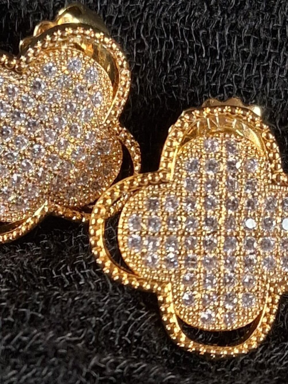 ZENZII Gold Tone Rhinestone Four Leaf Clover Earrings